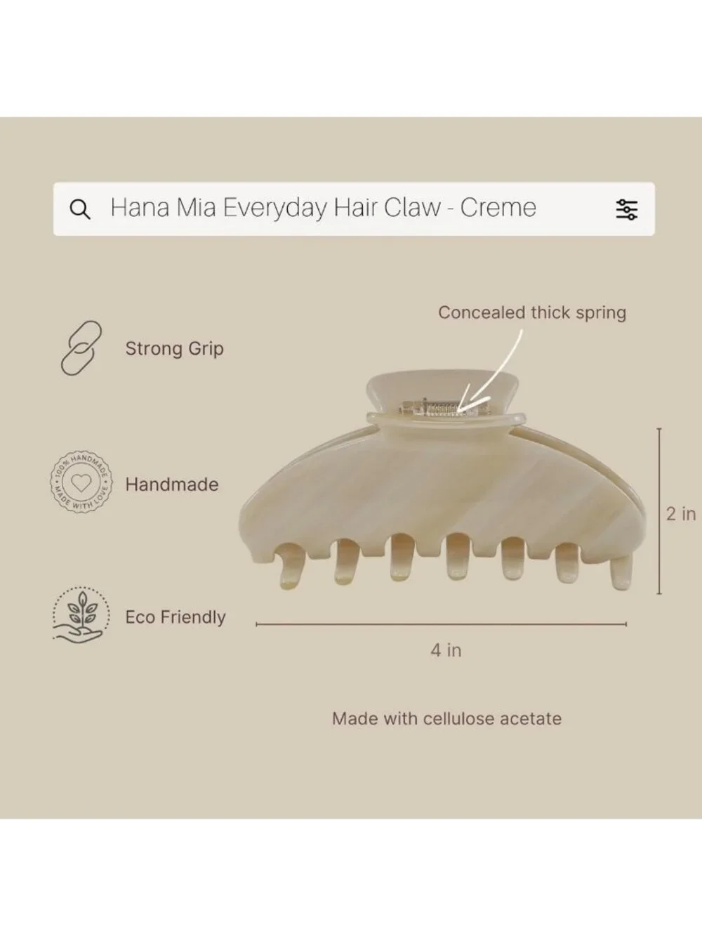 Luxury 4-Inch Creme Claw Clip for Women | Chic Half Updos & Secure Styles